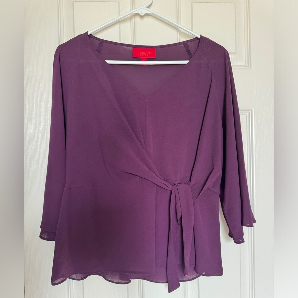 💟 JLo Plum Faux Wrap Blouse
